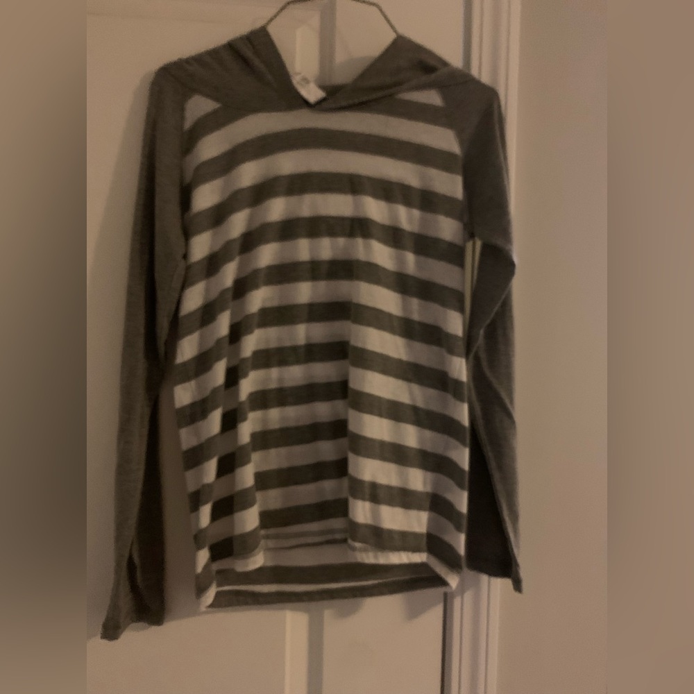 Gray & White Striped Shirt with Hoodie